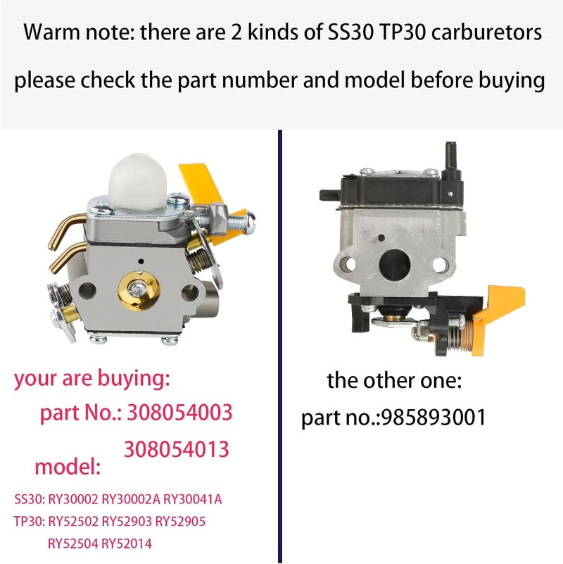 Ferilter CS26 Carburetor for Ryobi CS26 CS30 SS26 SS30 26cc 30cc Engine RY30220 RY30160 RY30522 Weed Eater 308054043 308054077 308054013 Carburetor for Homelite Trimmer Blower Parts - Image 2